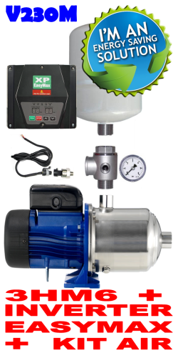 Kit autoclave silenzioso per casa fino a 5 piani (max 4 appartamenti) completo di elettropompa Lowara 3HM6 - raccordi - Kit Air - Kit aspirazione e Inverter murale EASYMAX MT alimentazione elettrica monofase V230M